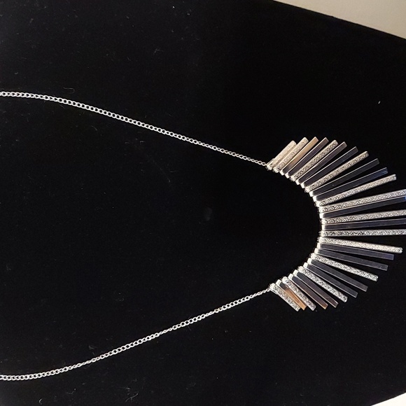 New York and Company Silvertone Etched and Unetched Fringe Necklace - Picture 3 of 5